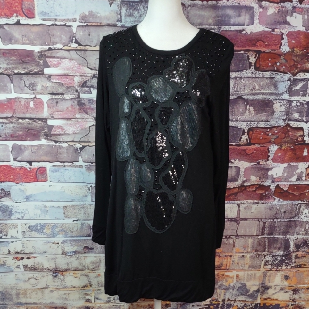 Simon Chang Embellished Tee Shirt Knit Mini Dress/Tunic
